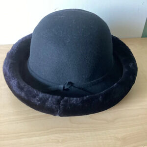 Wool Derby Hat with Faux Fur Trim